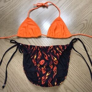 Black and Orange Flames Print Side Ties Bikini Bikini Bottom & Bikini Top New